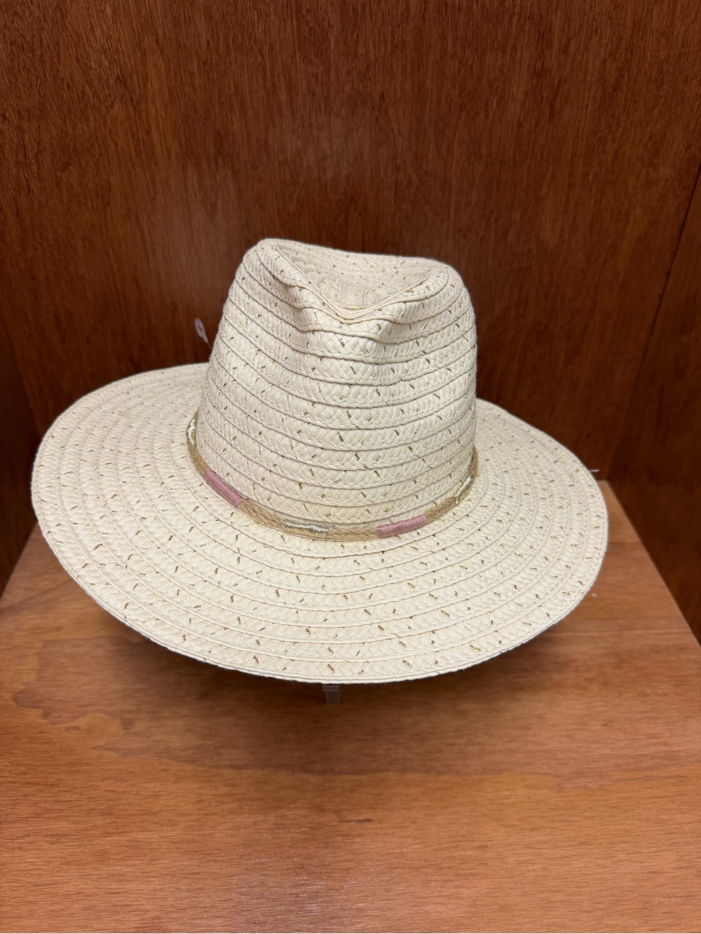 World Markets  Natural Straw Fedora with Pink Trim
